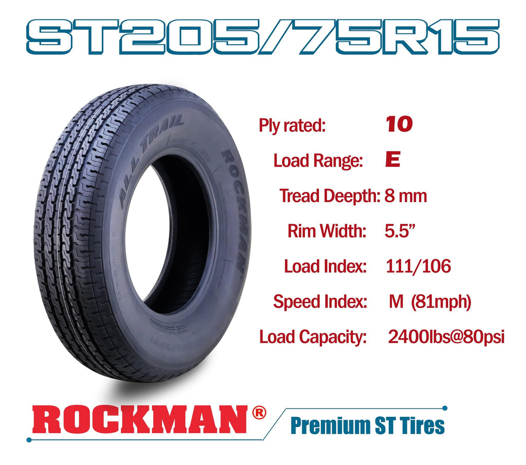 Heavy Duty Trailer Tire ST205/75R15 10-Ply Set4 I385333