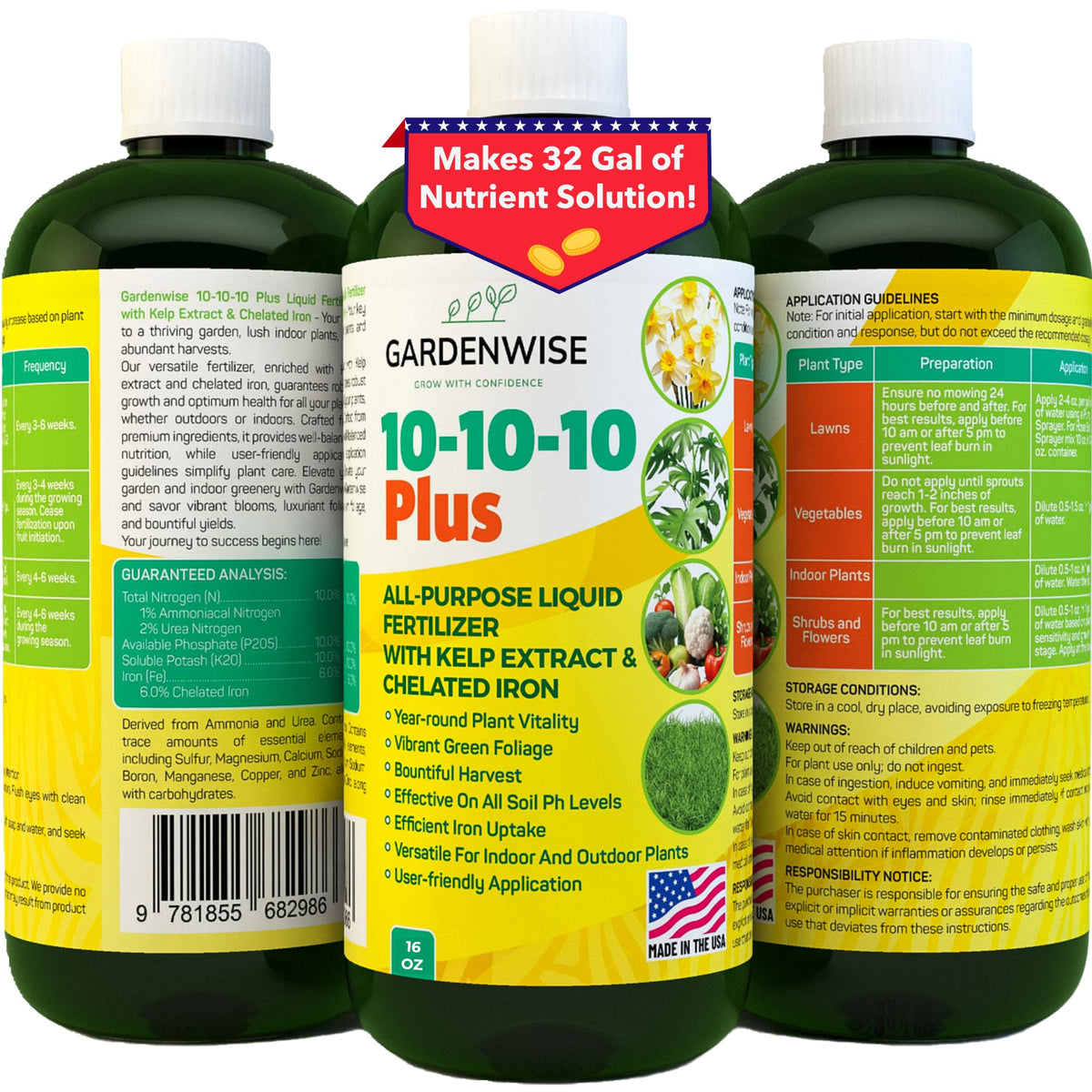 10-10-10 All Purpose Liquid Fertilizer with Seaweed Kelp & Iron 16 oz F4764