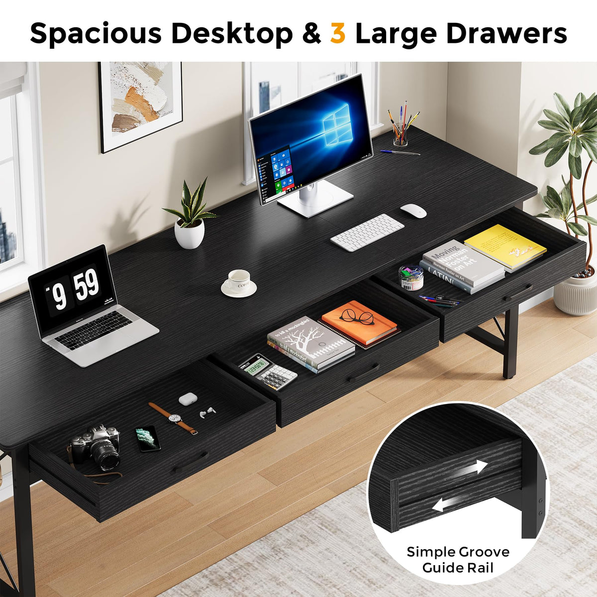 78.7 inch Black Computer Desk with 3 Drawers V530297