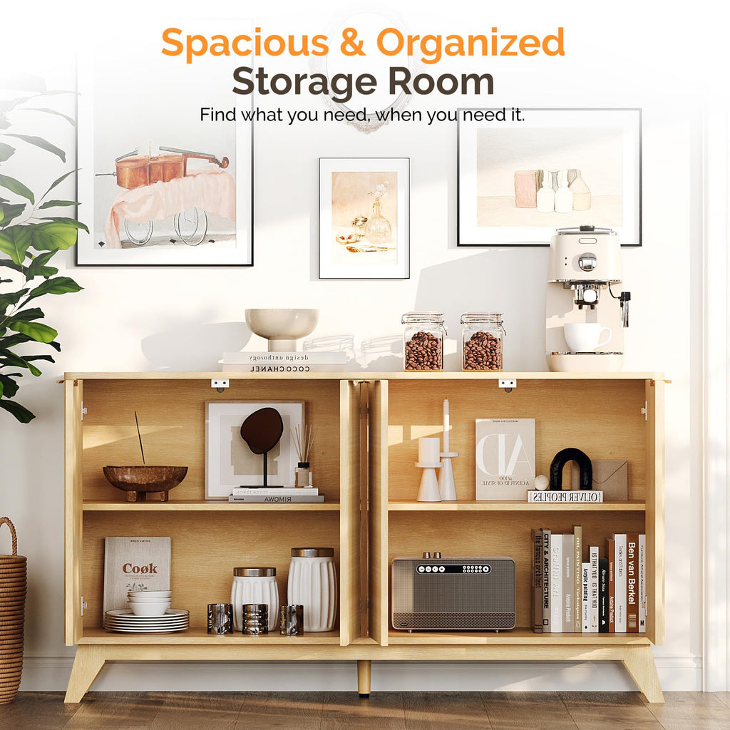 55" Fluted 4 Door Sideboard Cabinet with Adjustable Shelves G101