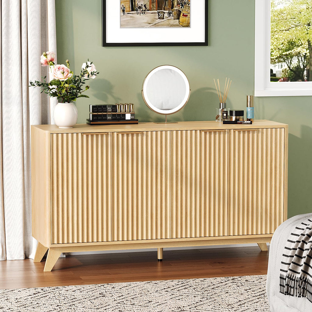 55" Fluted 4 Door Sideboard Cabinet with Adjustable Shelves G101