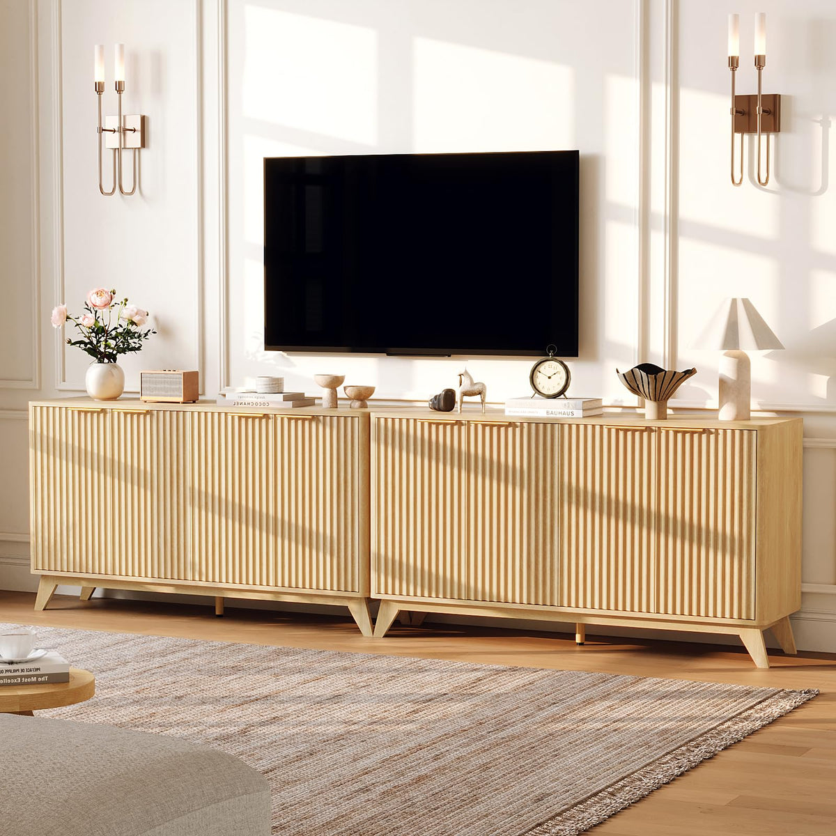 55" Fluted 4 Door Sideboard Cabinet with Adjustable Shelves G101