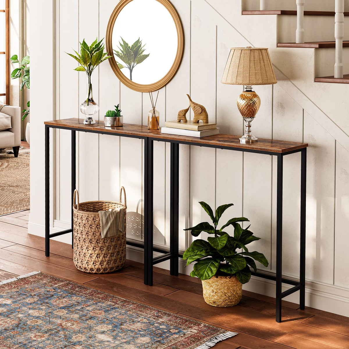 Narrow Console Table, Rustic Brown and Black T224