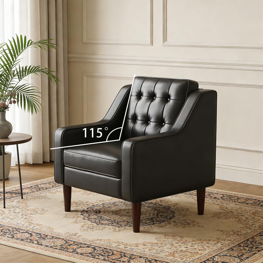 PU Leather Accent Chair Button-Tufted Upholstered Black N365
