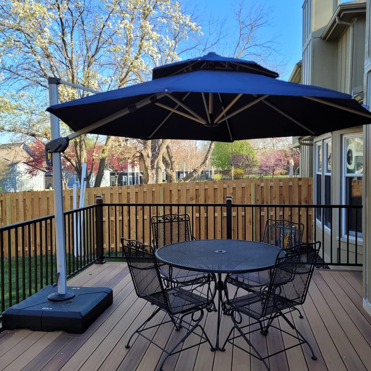 Navy Blue 10 FT Cantilever Patio Umbrella with Base J93766