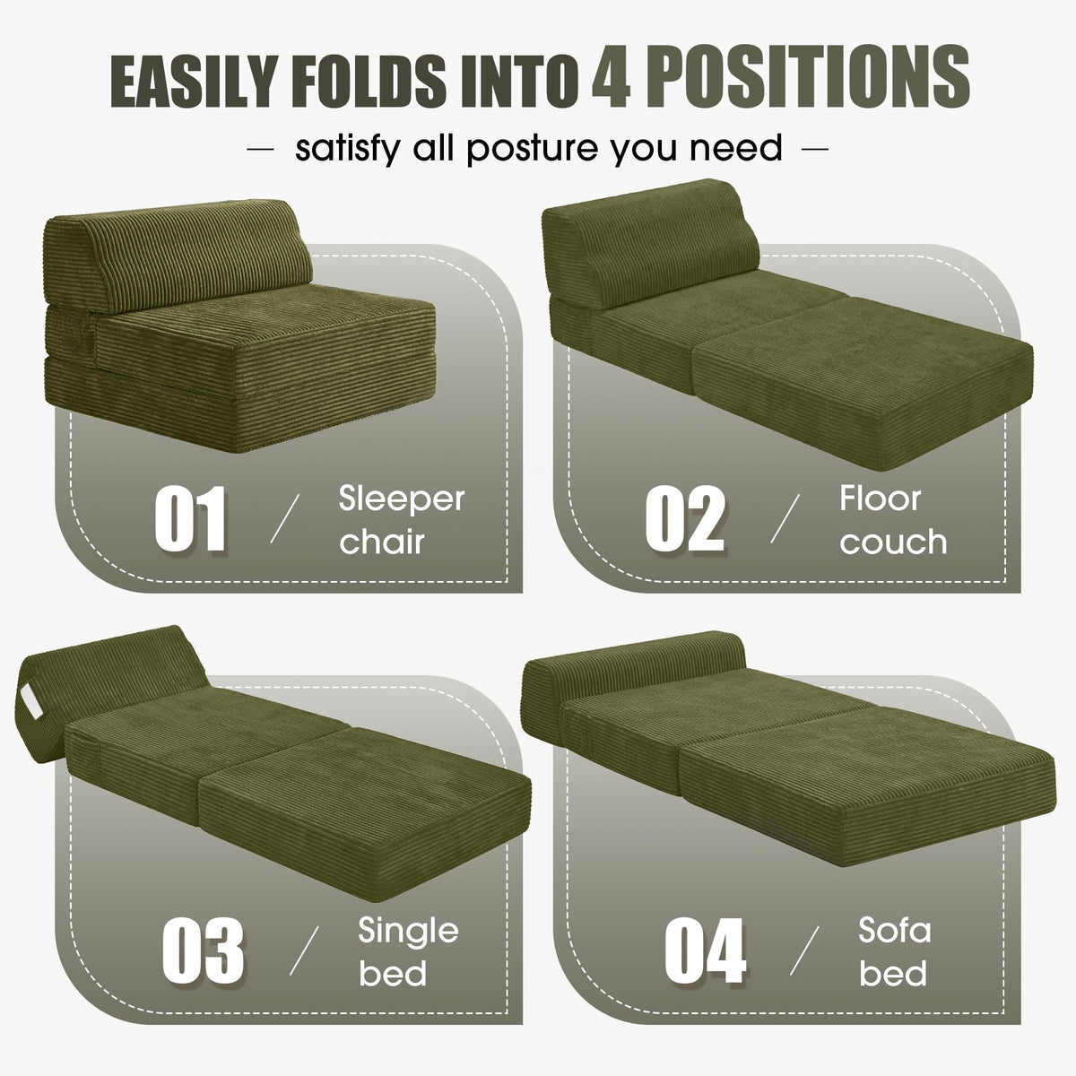 Folding Sofa Bed with Pillow, Memory Foam Sleeper Chair, Green M15968