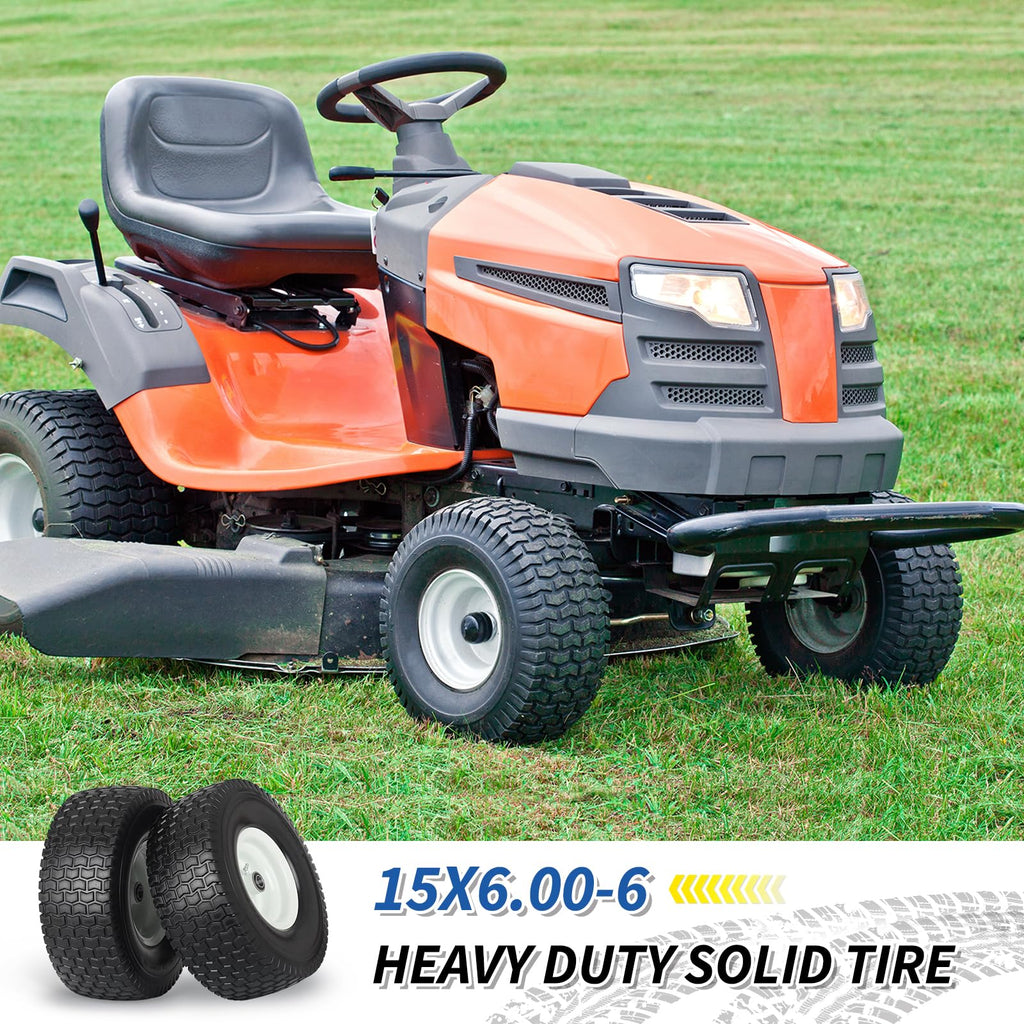 15x6.00-6 Flat Free Lawn Mower Tire and Wheel, 2 Pack W306656