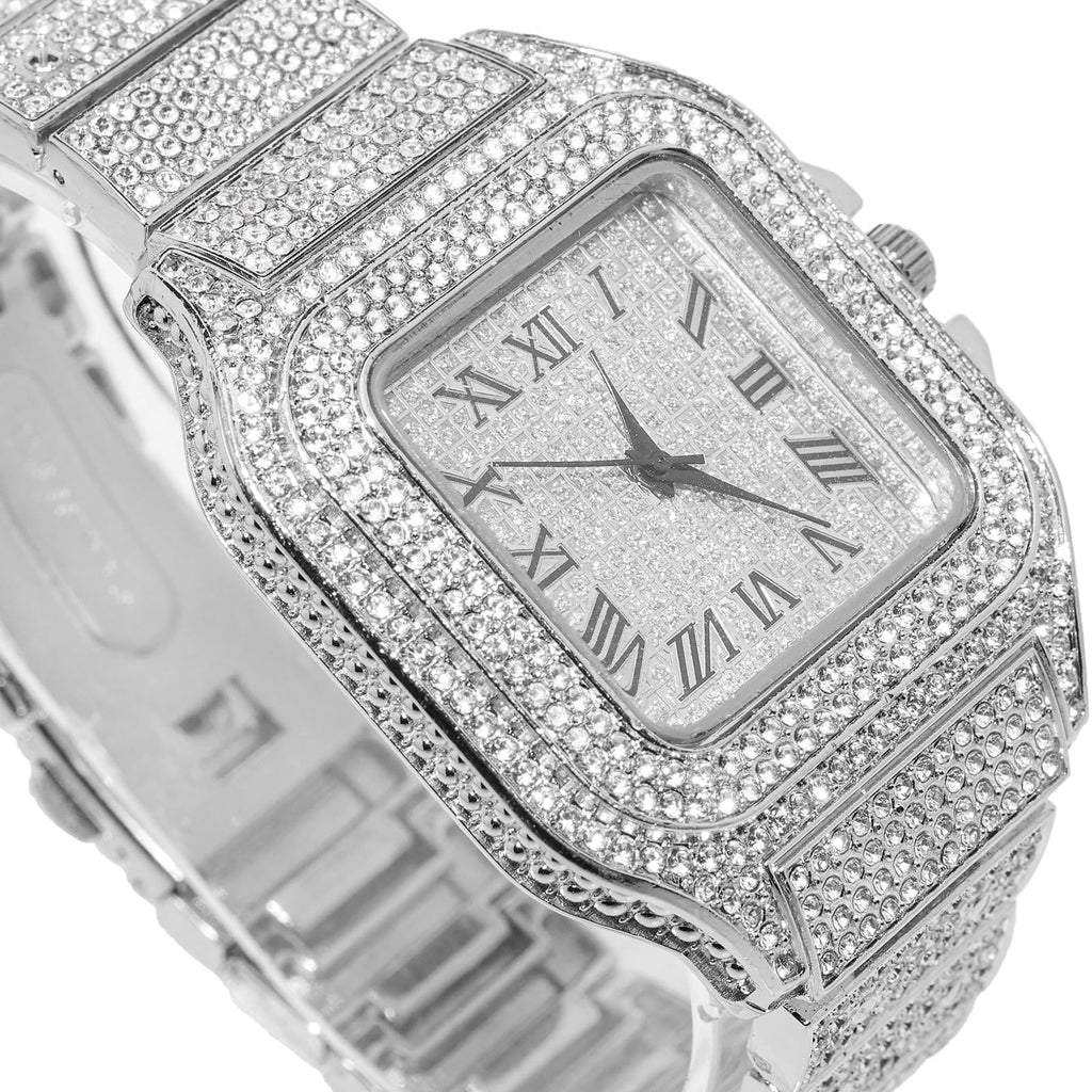 Men's Watch 18K Gold Platinum Plated 40MM Square Dial Diamond Wristband O28662