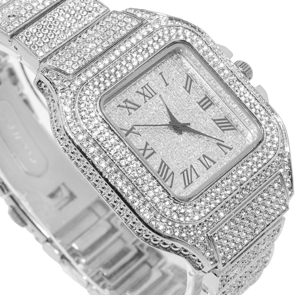 Men's Watch 18K Gold Platinum Plated 40MM Square Dial Diamond Wristband O28662
