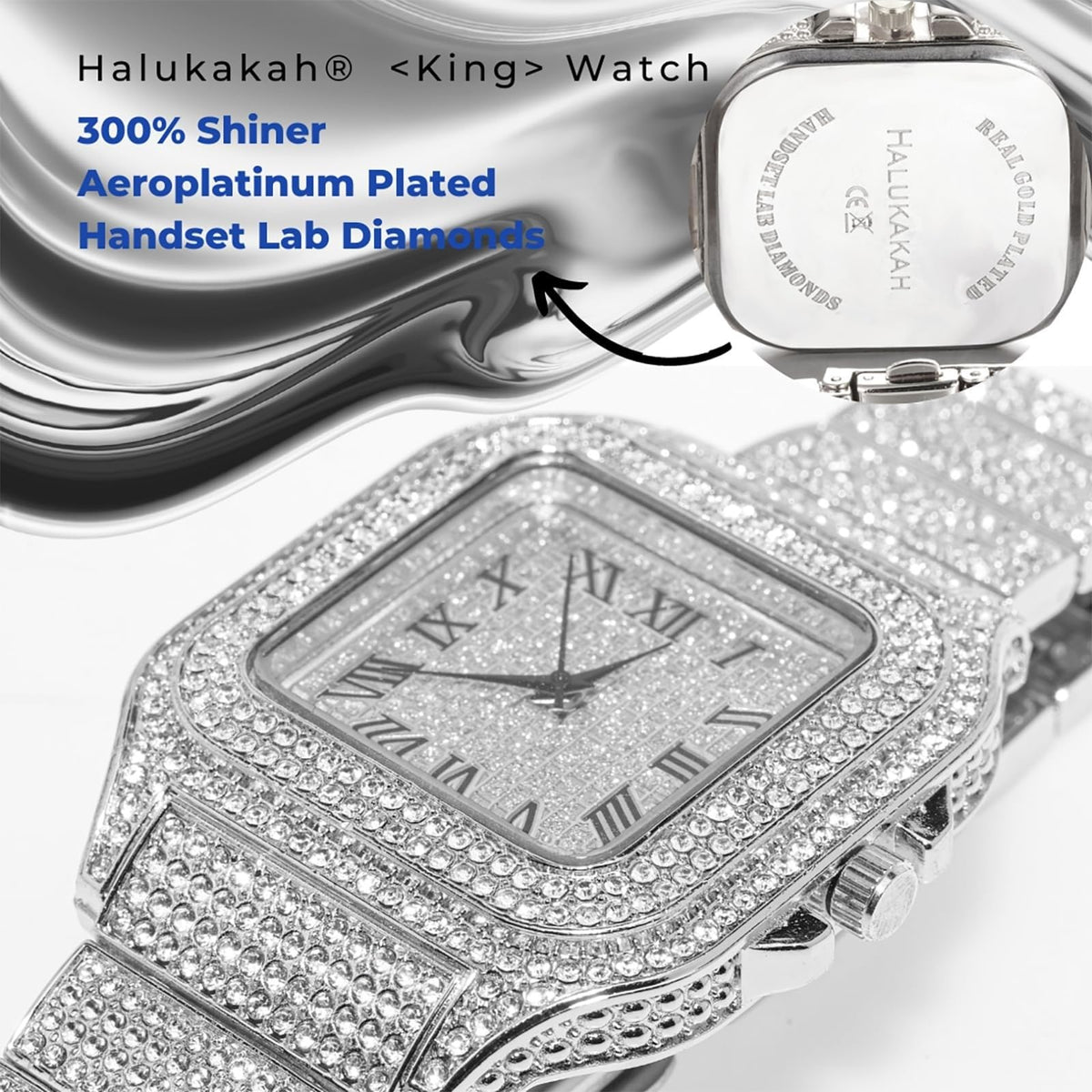 Men's Watch 18K Gold Platinum Plated 40MM Square Dial Diamond Wristband O28662