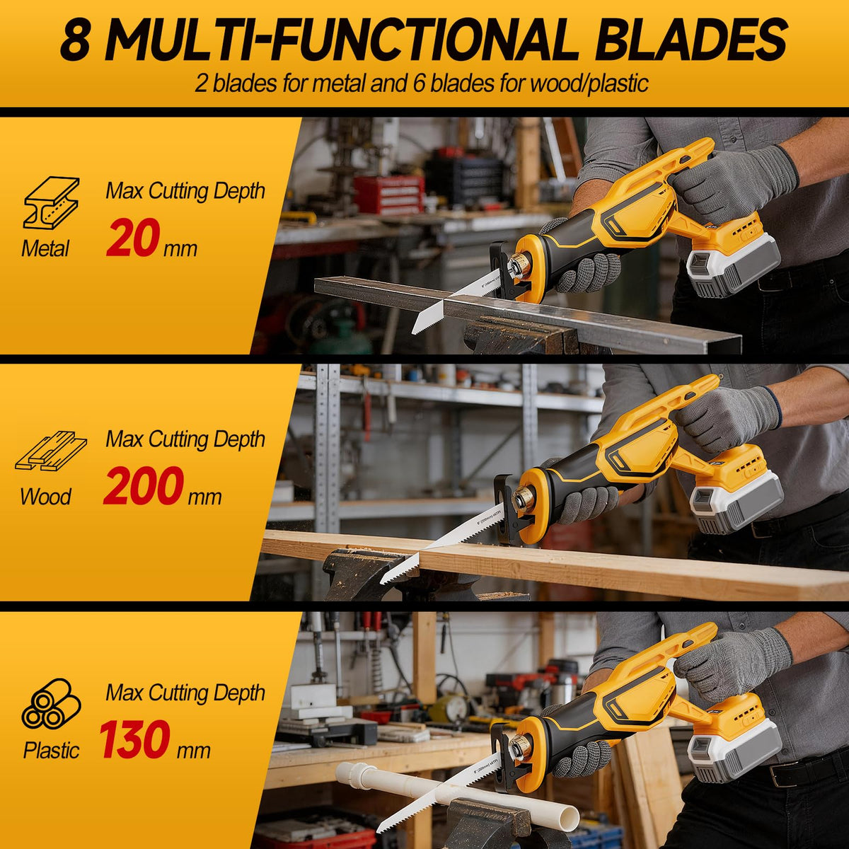 Cordless Brushless Reciprocating Saw with 8 Blades T103588