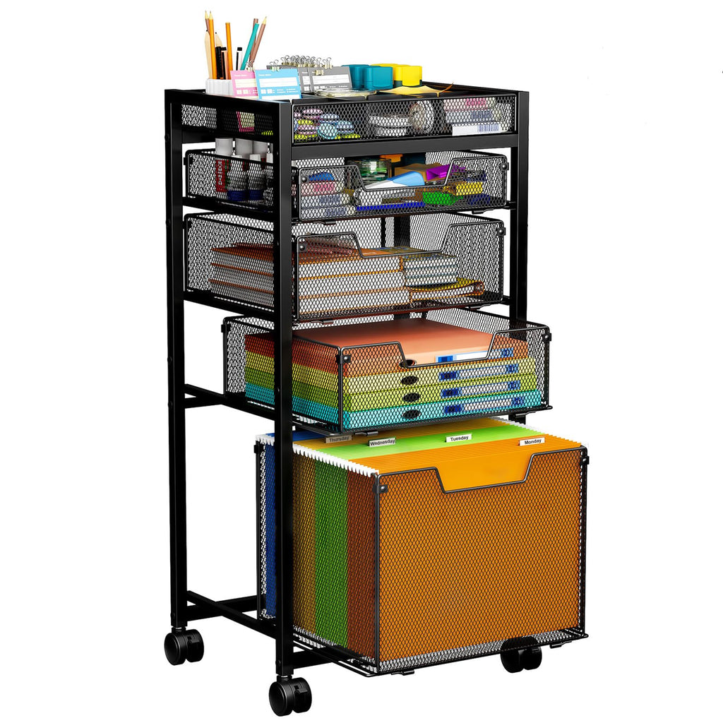 Rolling File Cart with 4 Storage Drawers, Black Metal I4686