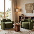 Green Mid-Century Modern Accent Chairs Set of 2 Upholstered Barrel Side Chairs with Solid Wood Base E8594