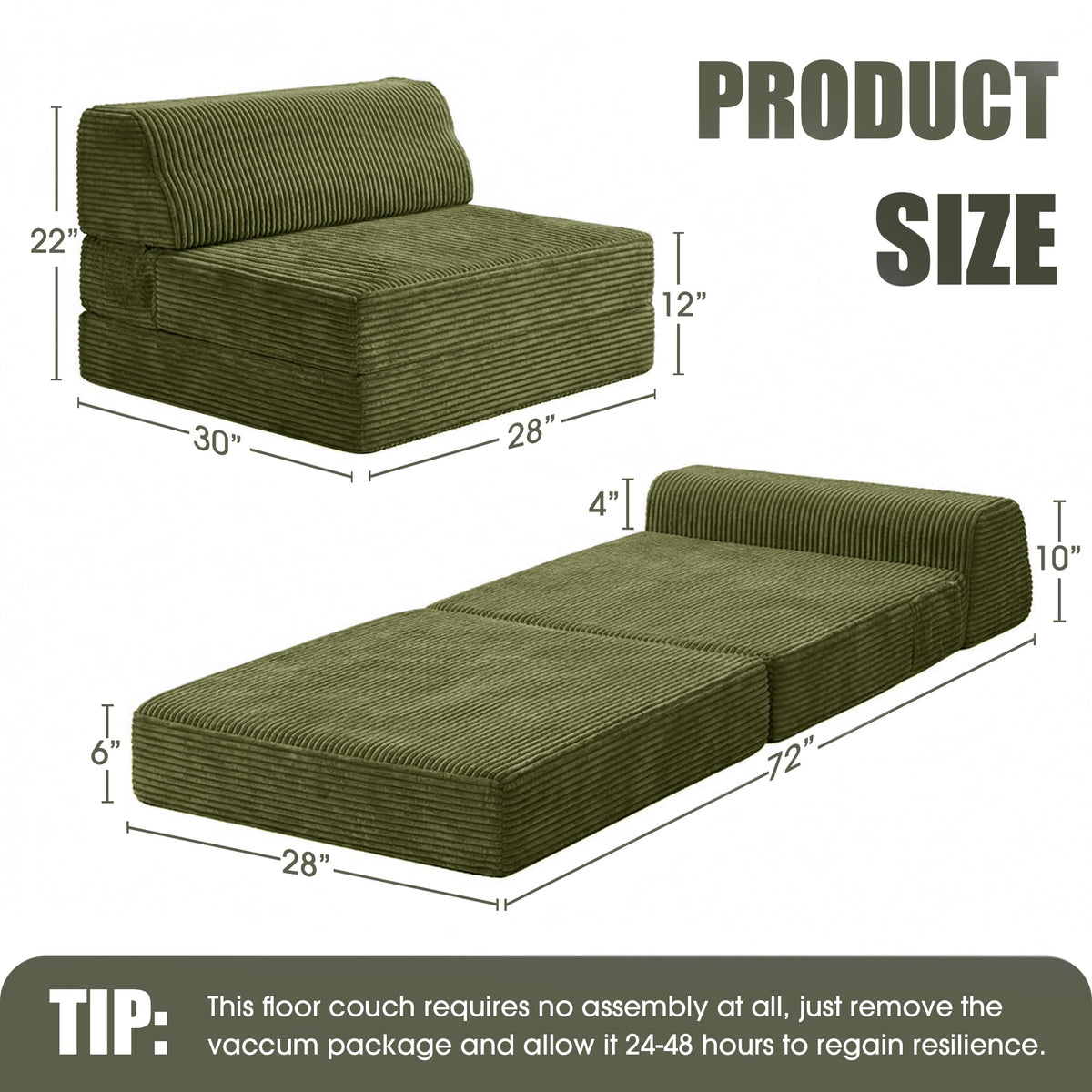 Folding Sofa Bed with Pillow, Memory Foam Sleeper Chair, Green M15968