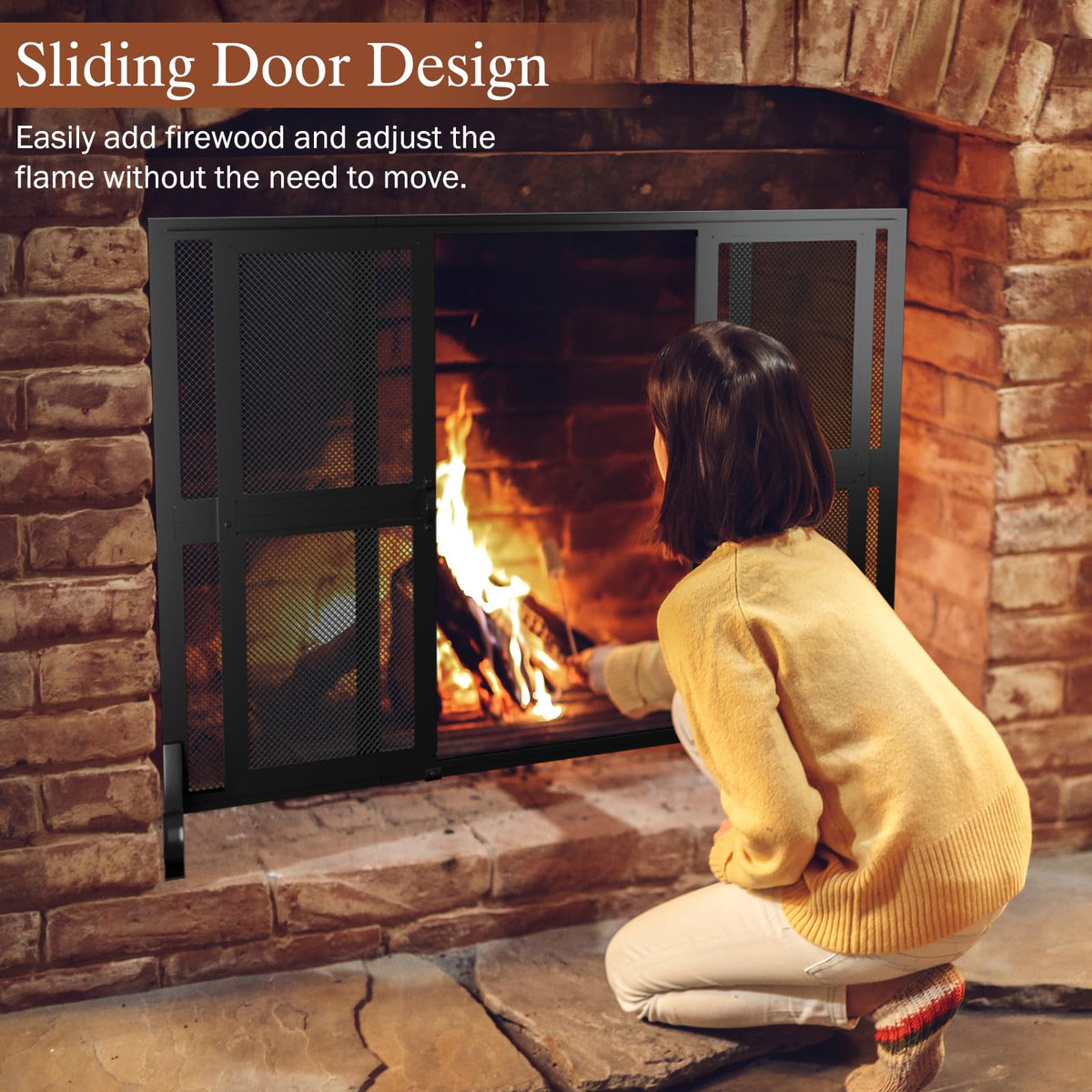 Fireplace Screen with Sliding Doors Y13692