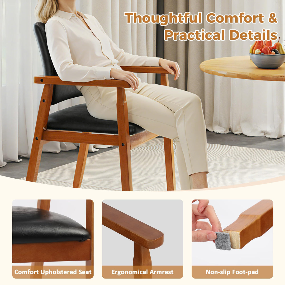 Black PU Leather Dining Chairs Set of 4 E4414