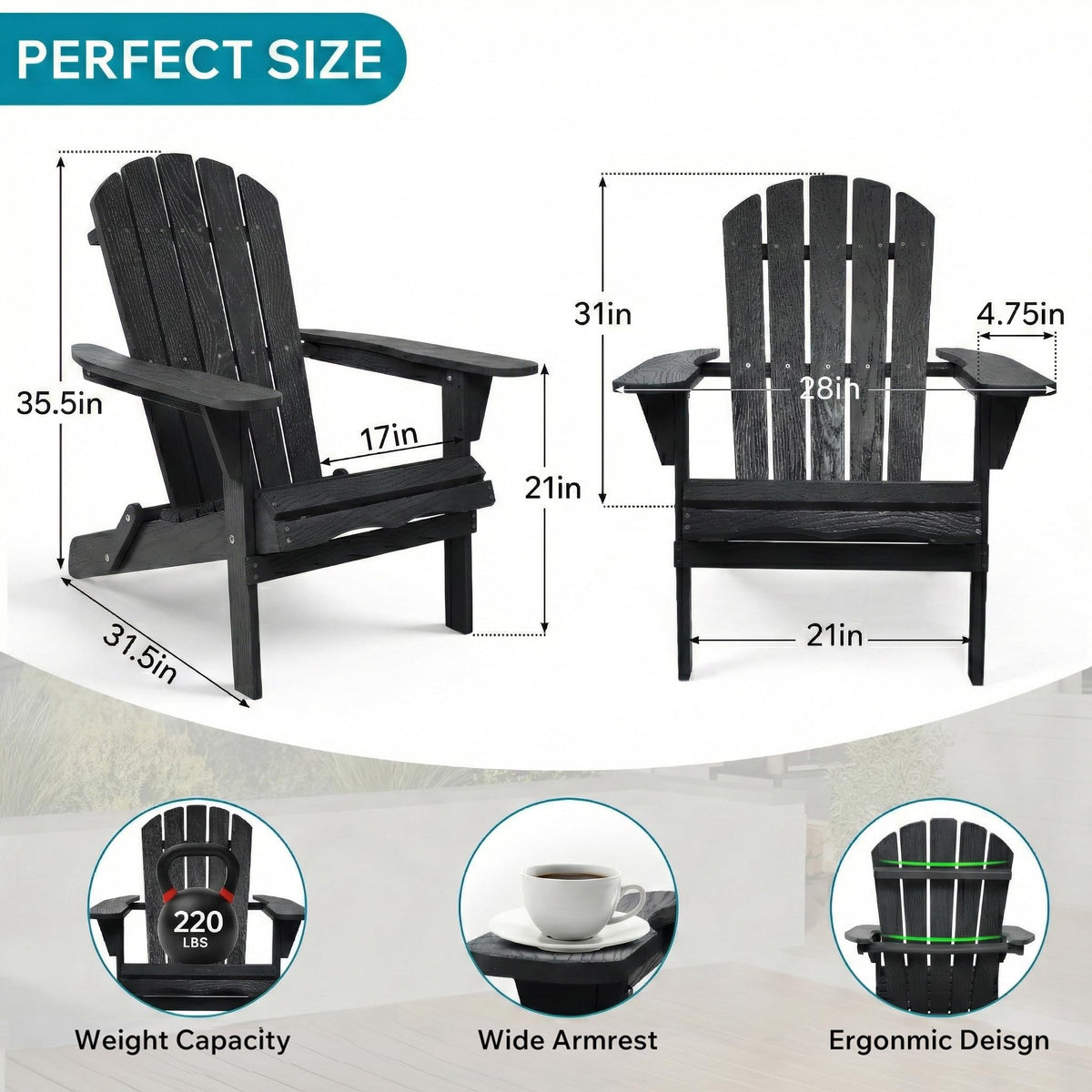 Folding Solid Cedar Wood Adirondack Chair P90138