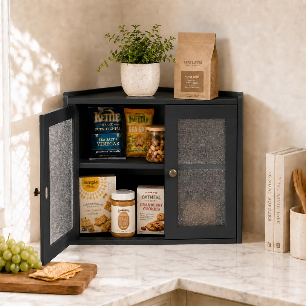 Black 2-Tier Wooden Corner Bread Box R311
