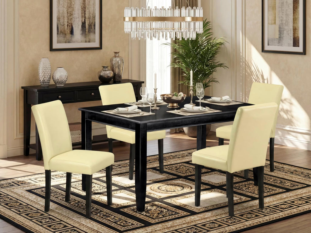 5 Piece Black Dining Table Set with 4 Faux Leather Chairs U46290