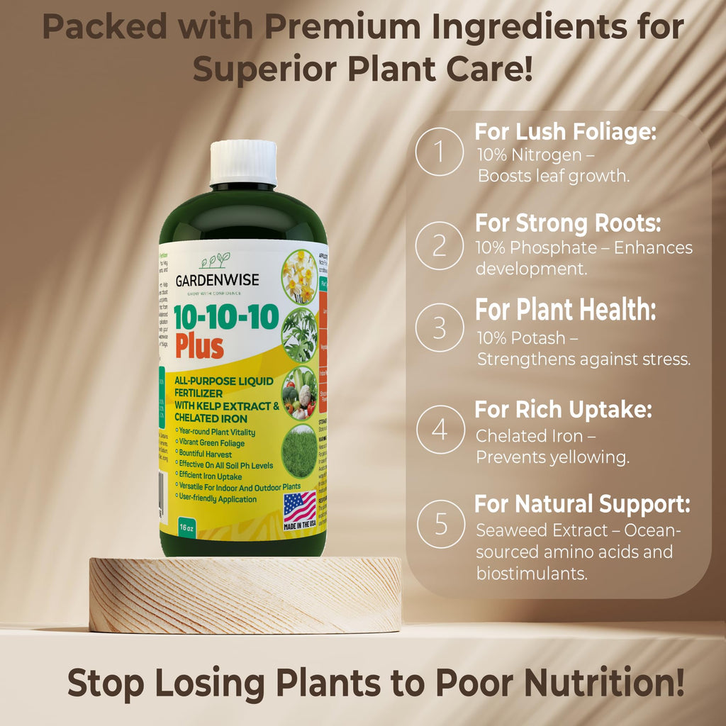 10-10-10 All Purpose Liquid Fertilizer with Seaweed Kelp & Iron 16 oz F4764