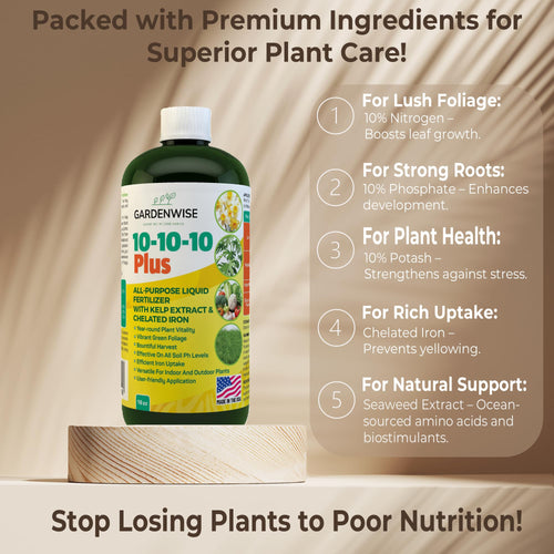 10-10-10 All Purpose Liquid Fertilizer with Seaweed Kelp & Iron 16 oz F4764