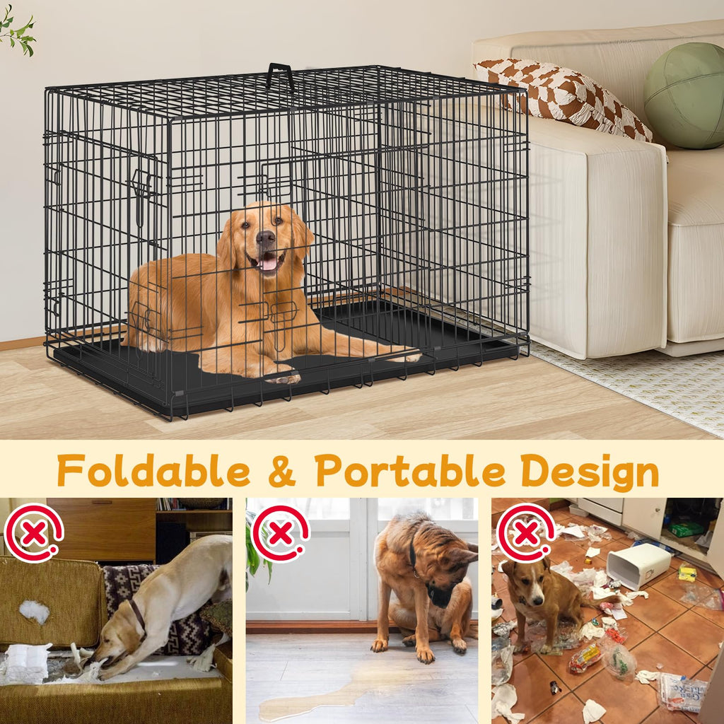 48 Inch Folding Metal Wire Dog Crate with Divider Panel & Removable Tray N3807
