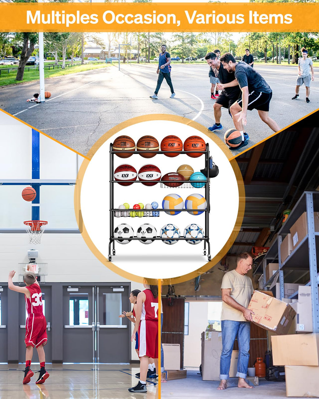 4 Tier Basketball Rack with Wheels M85037