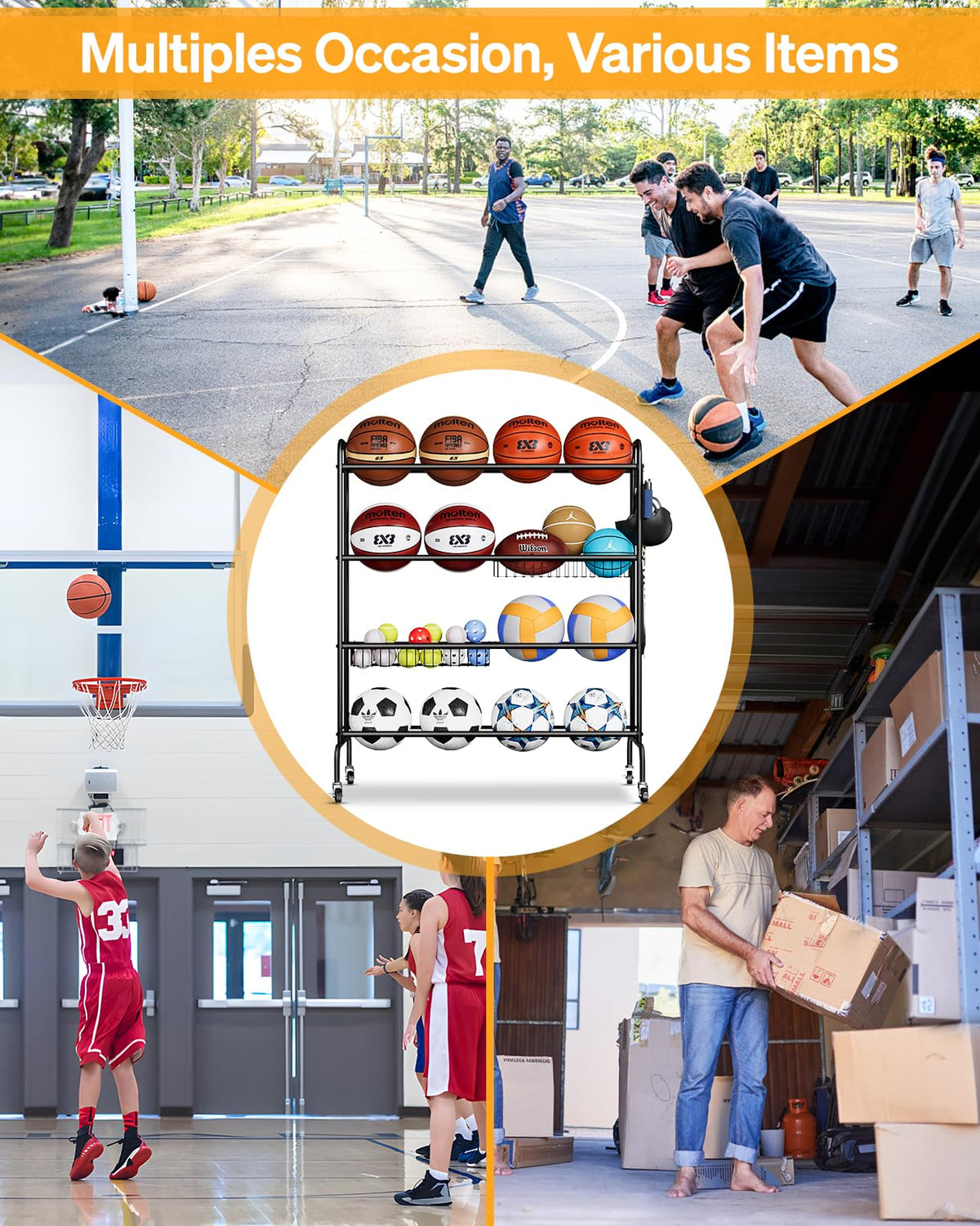 4 Tier Basketball Rack with Wheels M85037