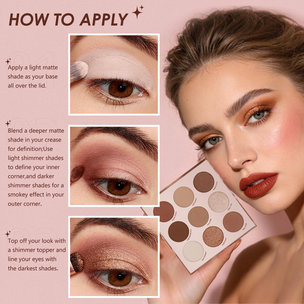 9 Colors Brown & Copper Eyeshadow Palette with Matte & Shimmer Finishes N38188