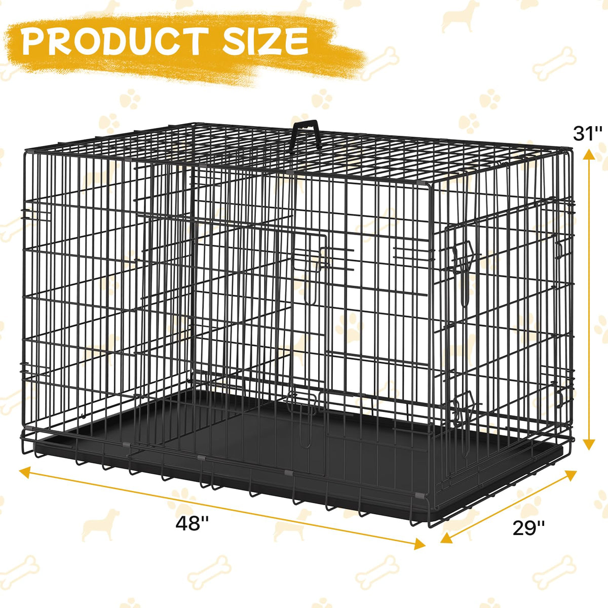 48 Inch Folding Metal Wire Dog Crate with Divider Panel & Removable Tray N3807
