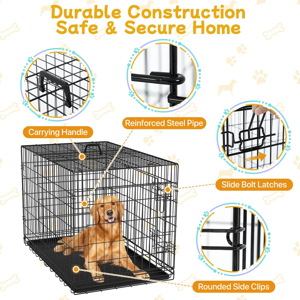 48 Inch Folding Metal Wire Dog Crate with Divider Panel & Removable Tray N3807