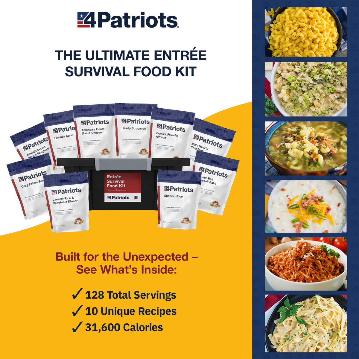 Emergency Entree Food Kit 128 Servings Freeze-Dried 25 Year Shelf Life Z1045