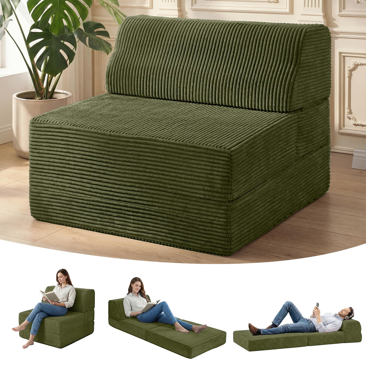 Folding Sofa Bed with Pillow, Memory Foam Sleeper Chair, Green M15968