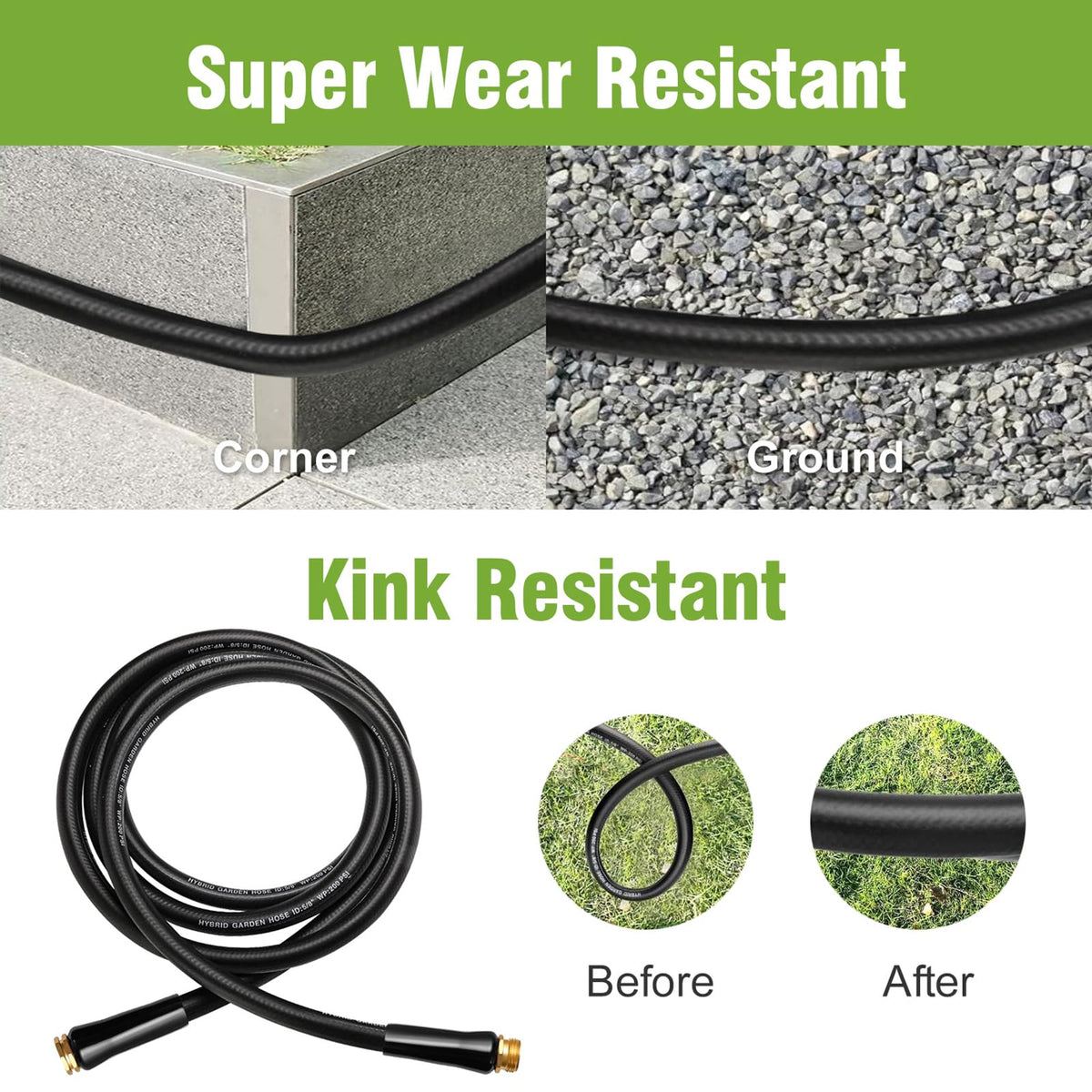 100 ft 5/8 in Heavy Duty Flexible Rubber Hybrid Garden Hose J640