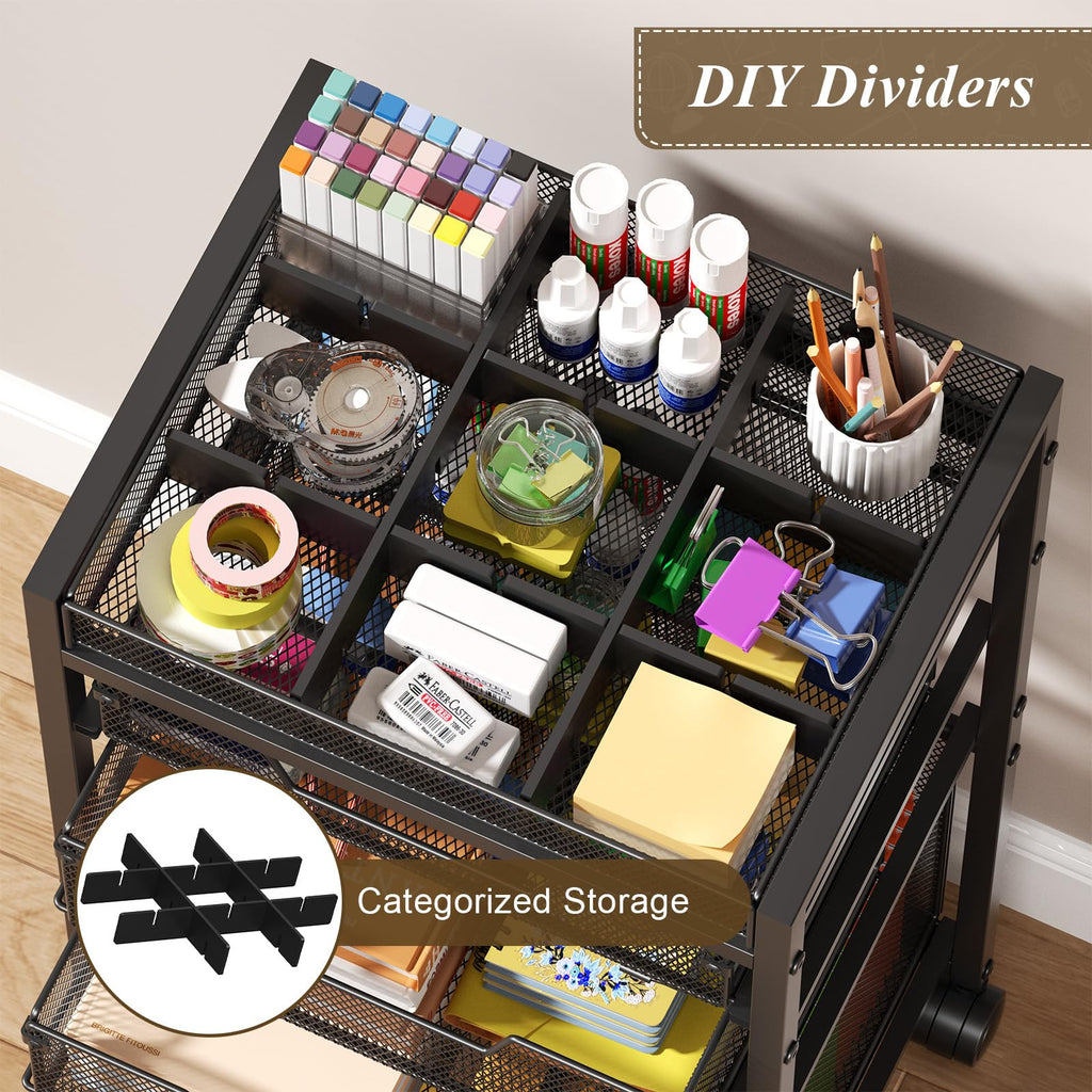 Rolling File Cart with 4 Storage Drawers, Black Metal I4686