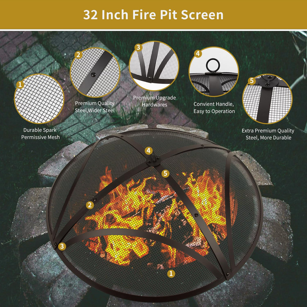 32In Reinforced Steel Round Fire Pit Screen Cover N941