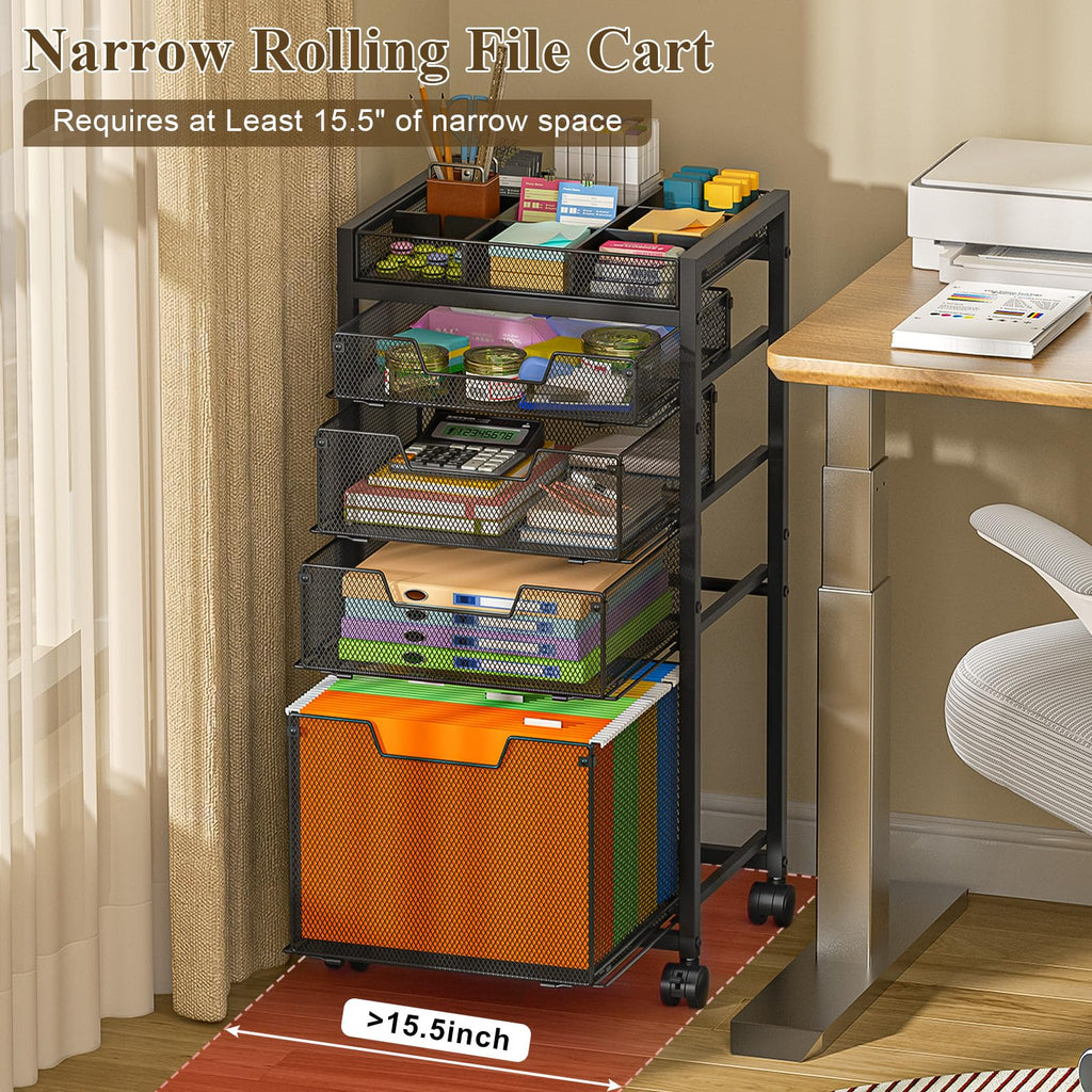 Rolling File Cart with 4 Storage Drawers, Black Metal I4686