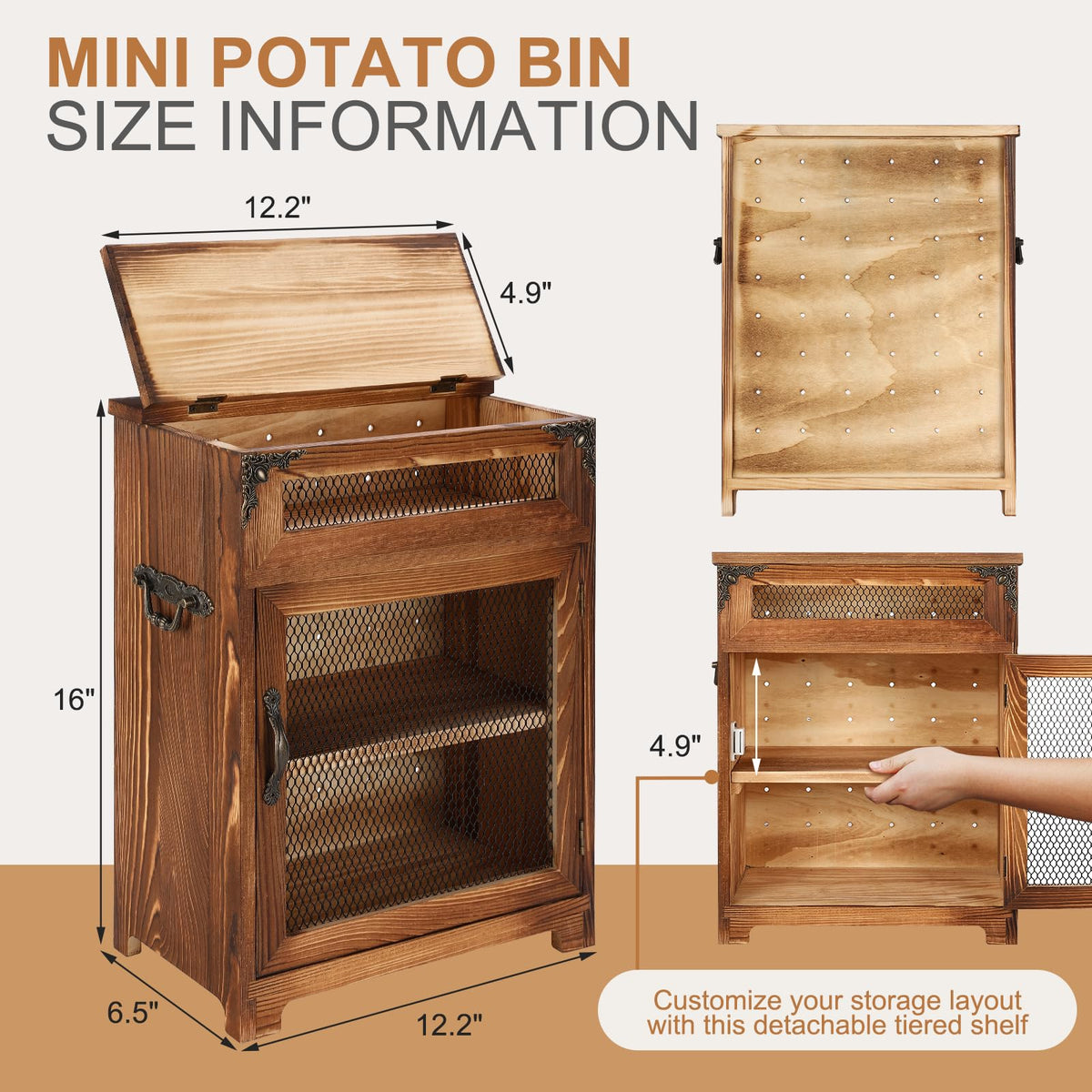 Potato and Onion Storage Bin Wooden Storage Box U69708