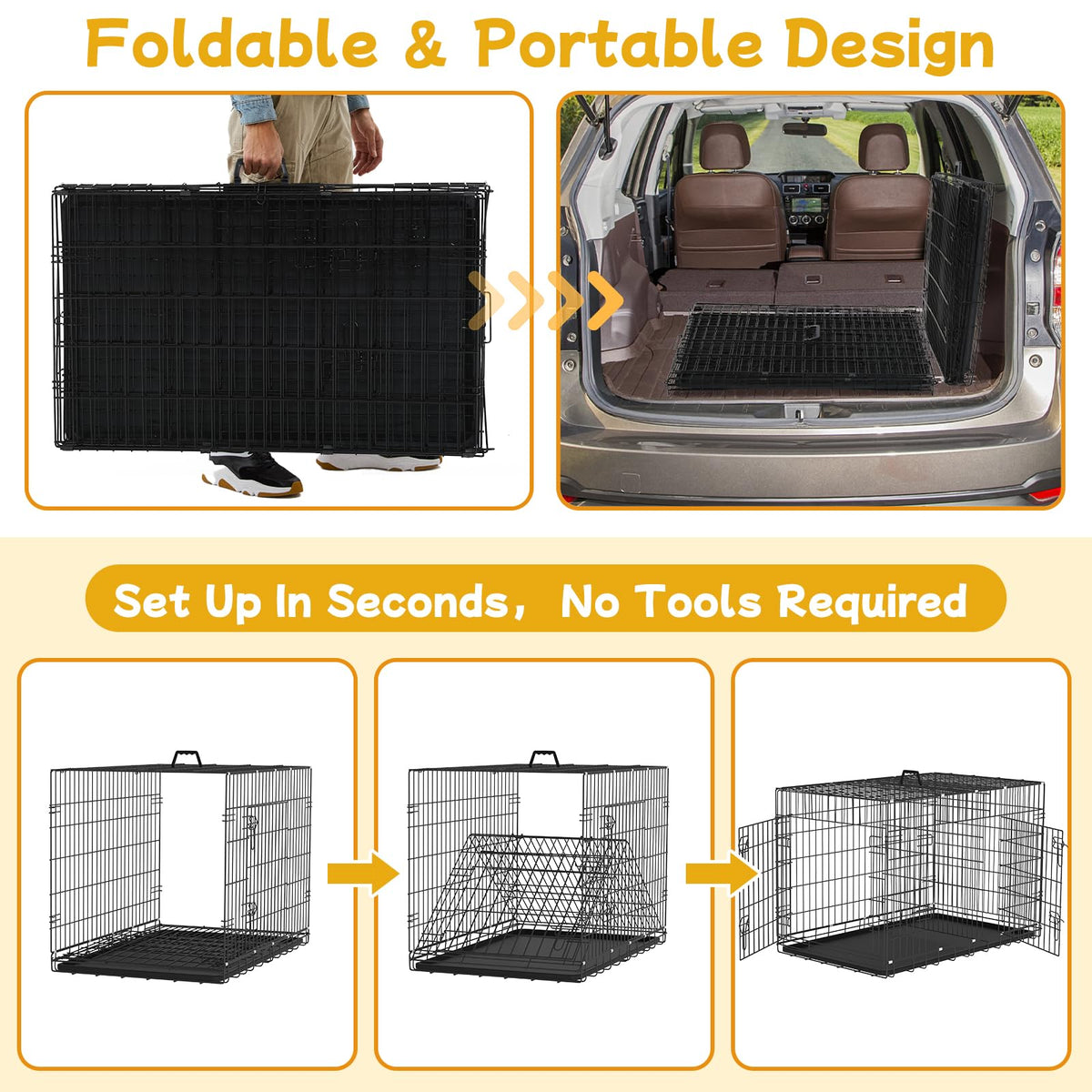 48 Inch Folding Metal Wire Dog Crate with Divider Panel & Removable Tray N3807