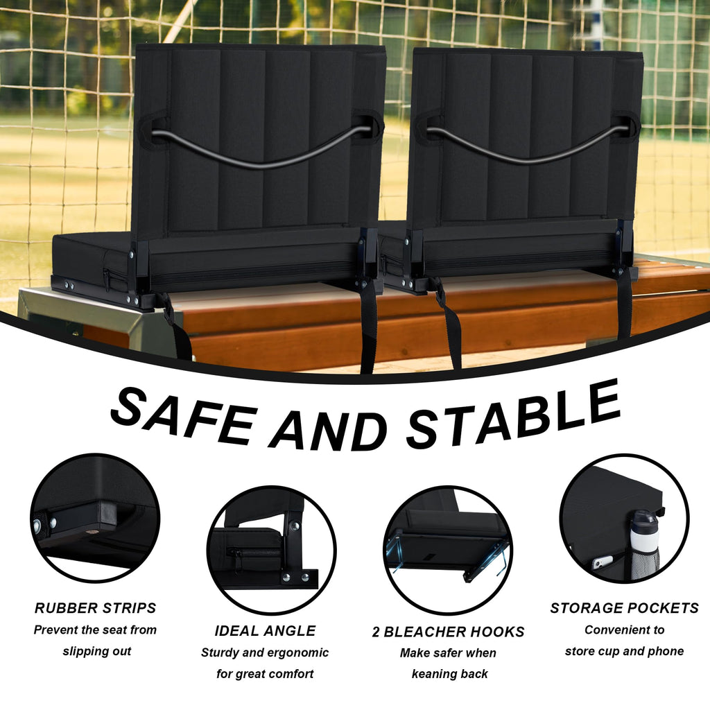 Black Padded Portable Folding Stadium Seat with Back Support and Cup Holder B65116