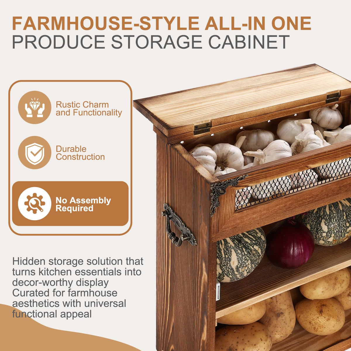 Potato and Onion Storage Bin Wooden Storage Box U69708