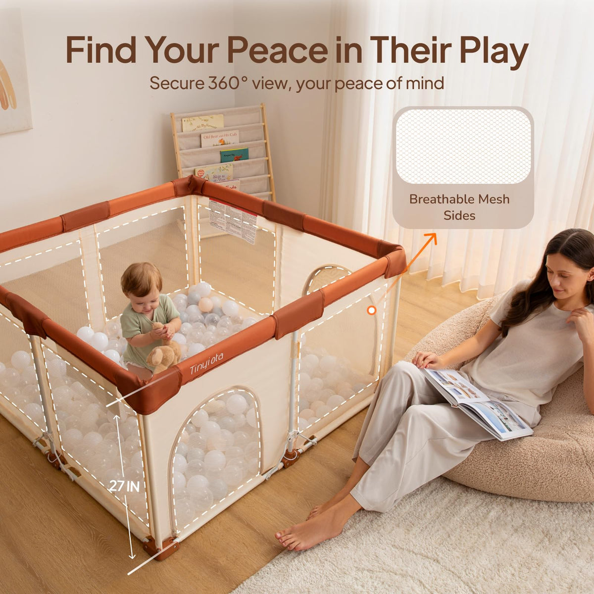 Foldable Baby Playpen 50x50 Inch Portable Play Yard with Mesh Storage Bag P47860