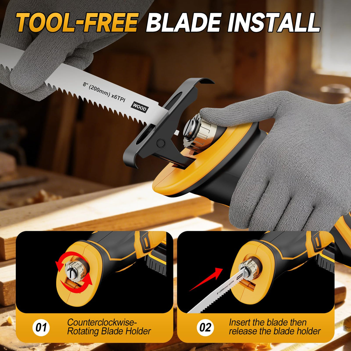 Cordless Brushless Reciprocating Saw with 8 Blades T103588