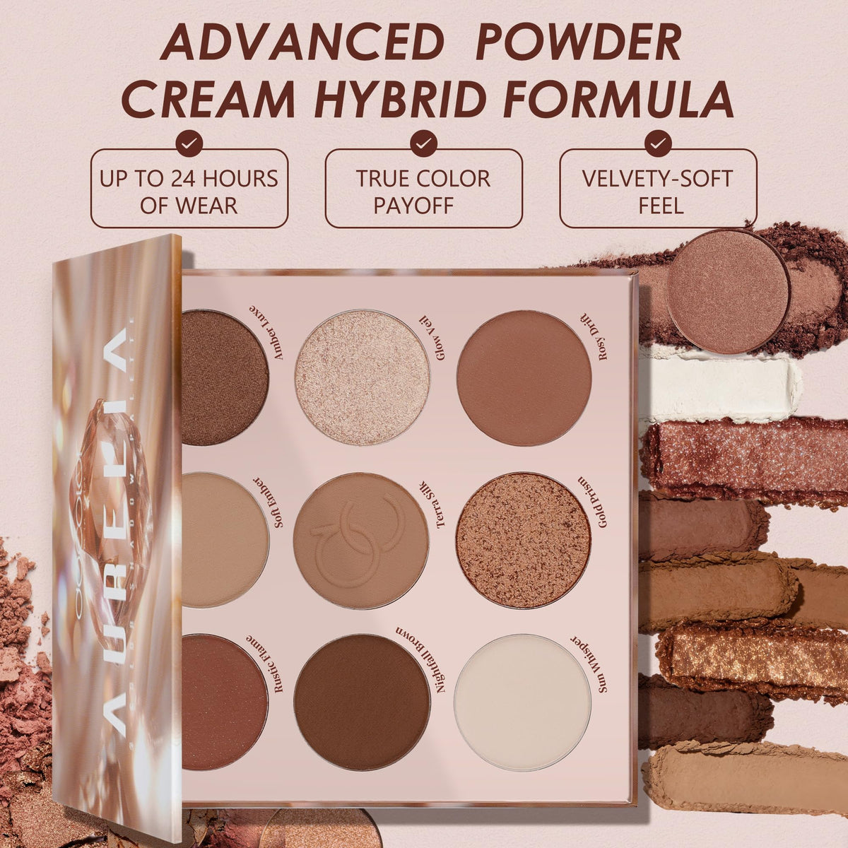 9 Colors Brown & Copper Eyeshadow Palette with Matte & Shimmer Finishes N38188