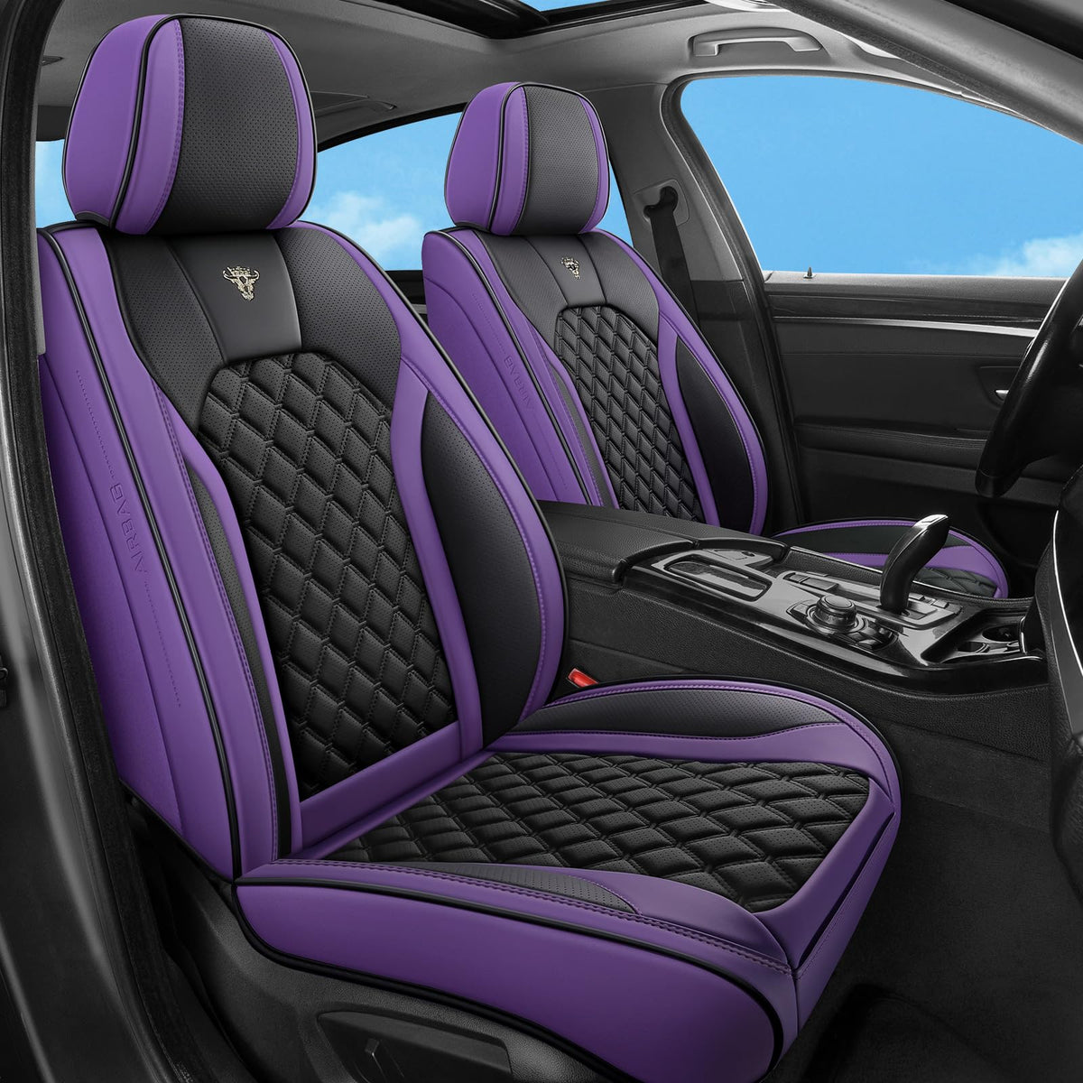 Purple Black Leather Car Seat Covers Full Set Q2636