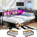 Twin Size Corner Bed Frame with Storage Bookcase J7869