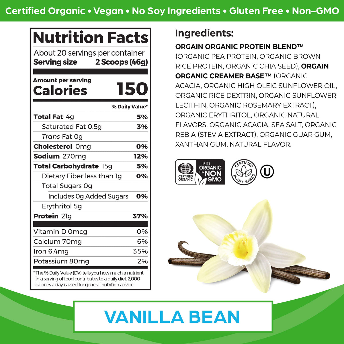 Organic Vegan Protein Powder Chocolate Peanut Butter and Vanilla Bean 4.06 Lbs M335147