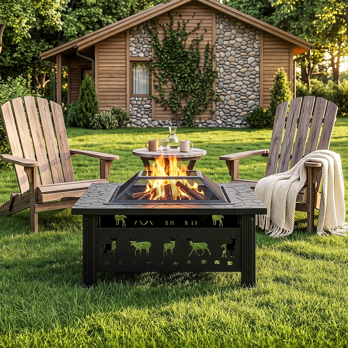 32 Inch Black Wrought Iron Wood Burning Fire Pit P7941