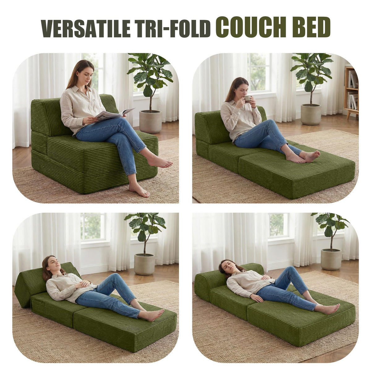 Folding Sofa Bed with Pillow, Memory Foam Sleeper Chair, Green M15968