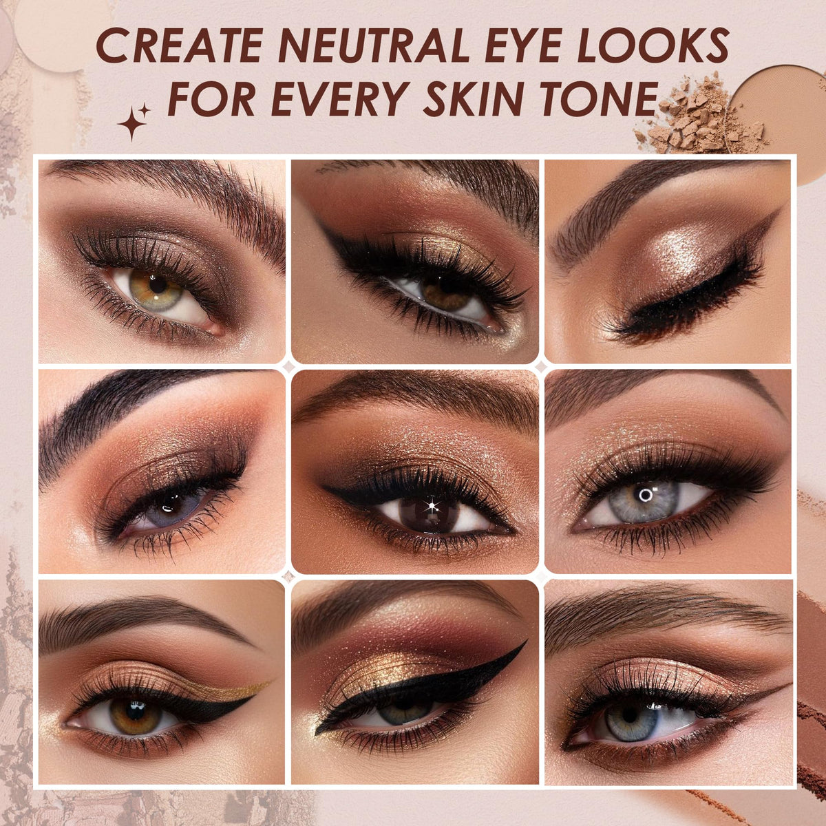 9 Colors Brown & Copper Eyeshadow Palette with Matte & Shimmer Finishes N38188